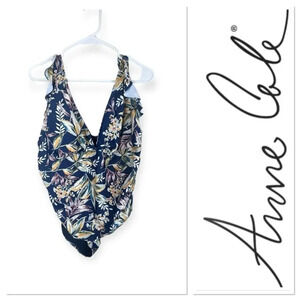 Anne Cole blue tropical floral print one piece swimsuit size 20W